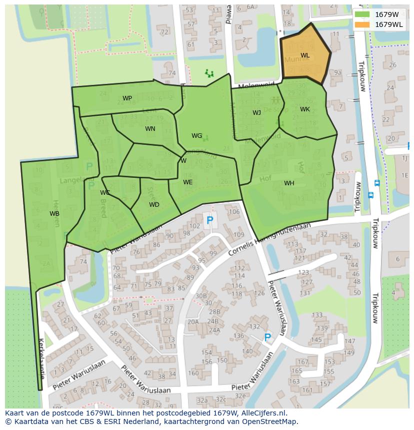 Afbeelding van het postcodegebied 1679 WL op de kaart.