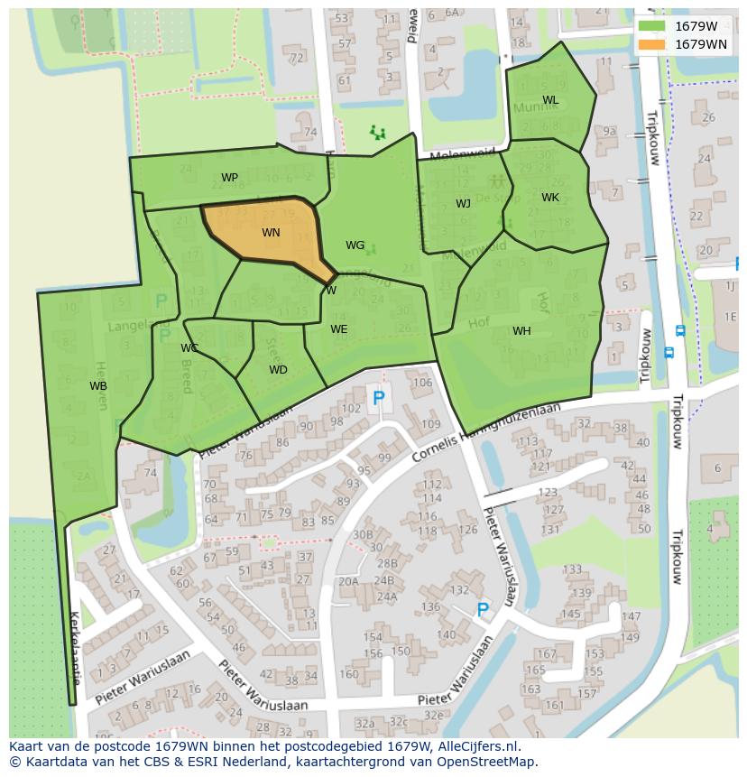 Afbeelding van het postcodegebied 1679 WN op de kaart.