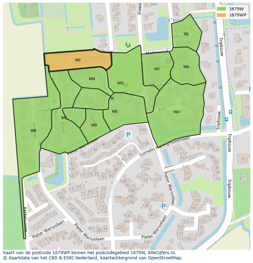 Afbeelding van het postcodegebied 1679 WP op de kaart.