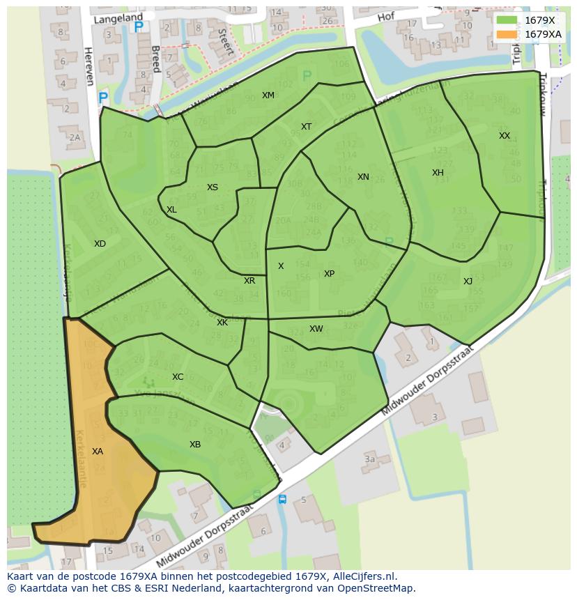 Afbeelding van het postcodegebied 1679 XA op de kaart.
