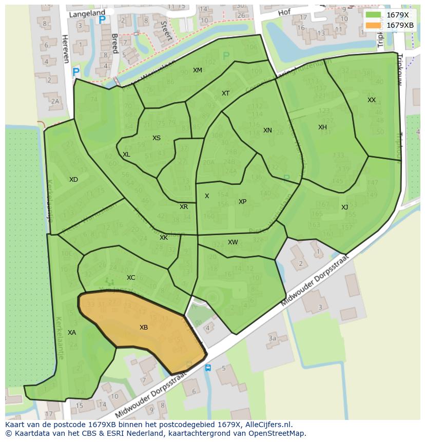 Afbeelding van het postcodegebied 1679 XB op de kaart.