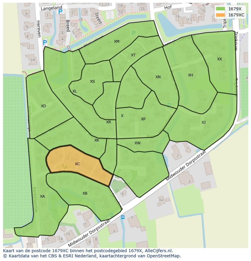 Afbeelding van het postcodegebied 1679 XC op de kaart.