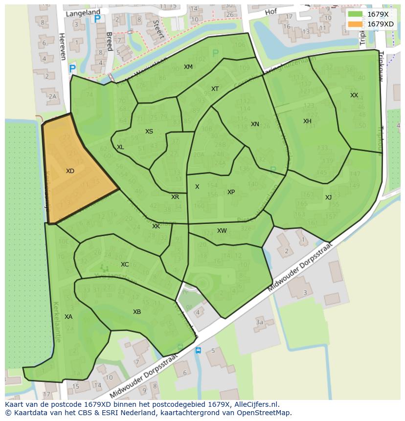 Afbeelding van het postcodegebied 1679 XD op de kaart.
