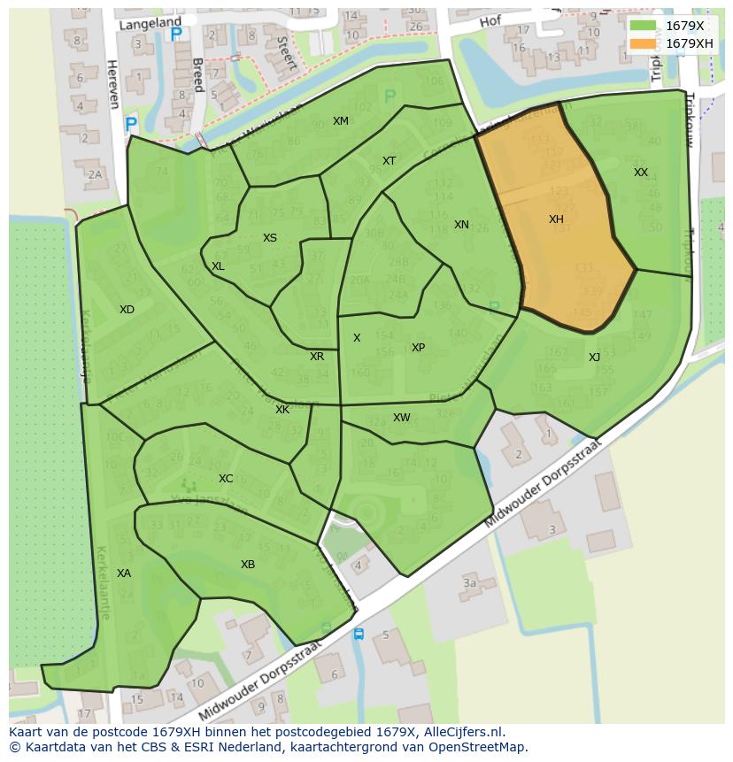 Afbeelding van het postcodegebied 1679 XH op de kaart.