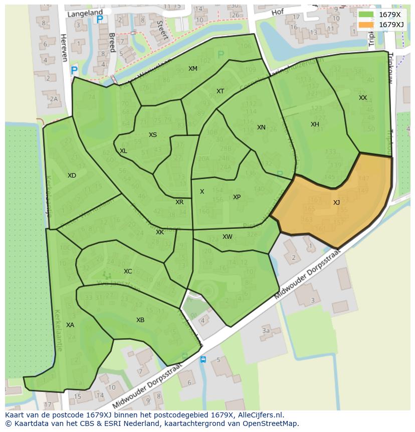 Afbeelding van het postcodegebied 1679 XJ op de kaart.