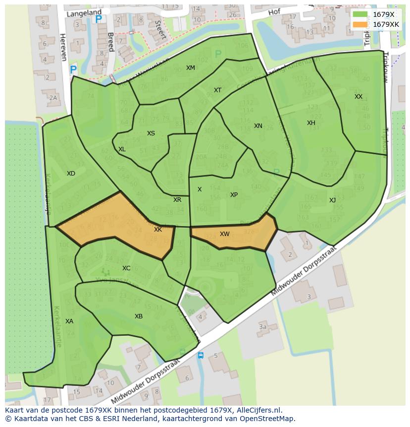 Afbeelding van het postcodegebied 1679 XK op de kaart.