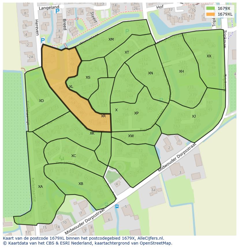 Afbeelding van het postcodegebied 1679 XL op de kaart.