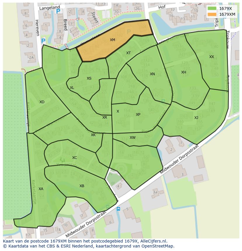 Afbeelding van het postcodegebied 1679 XM op de kaart.