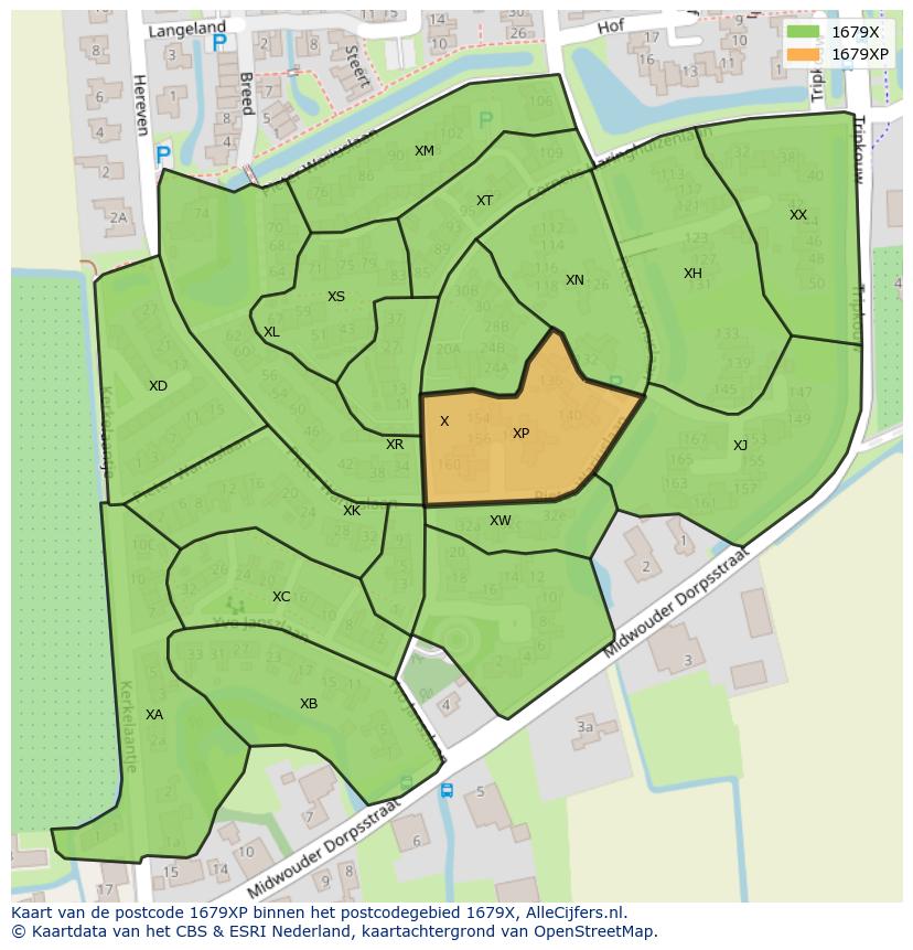 Afbeelding van het postcodegebied 1679 XP op de kaart.