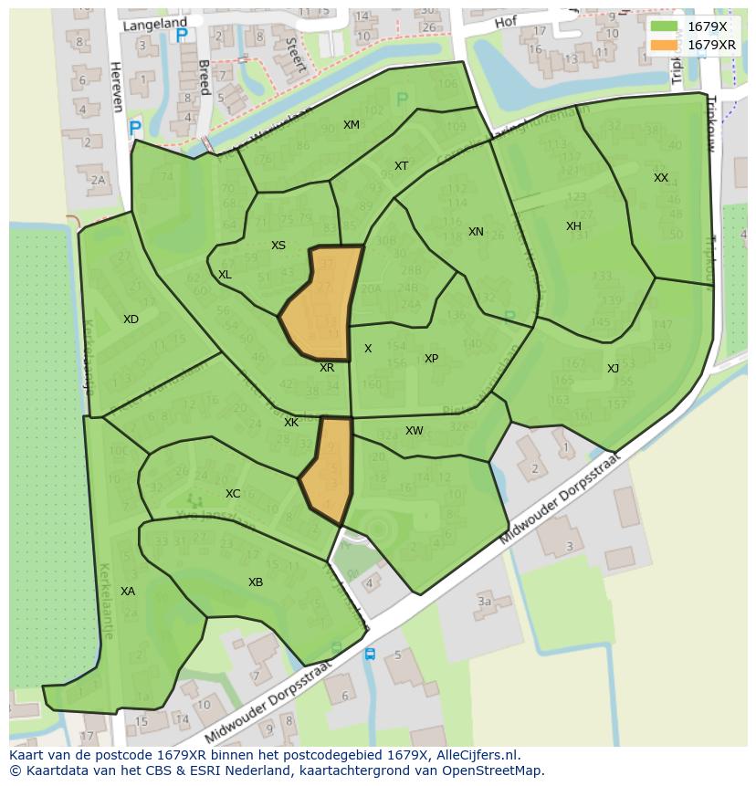 Afbeelding van het postcodegebied 1679 XR op de kaart.