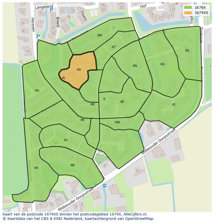 Afbeelding van het postcodegebied 1679 XS op de kaart.