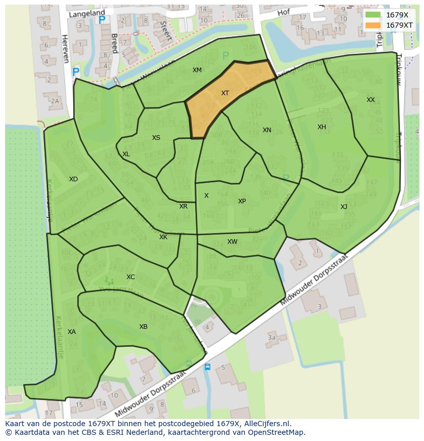 Afbeelding van het postcodegebied 1679 XT op de kaart.