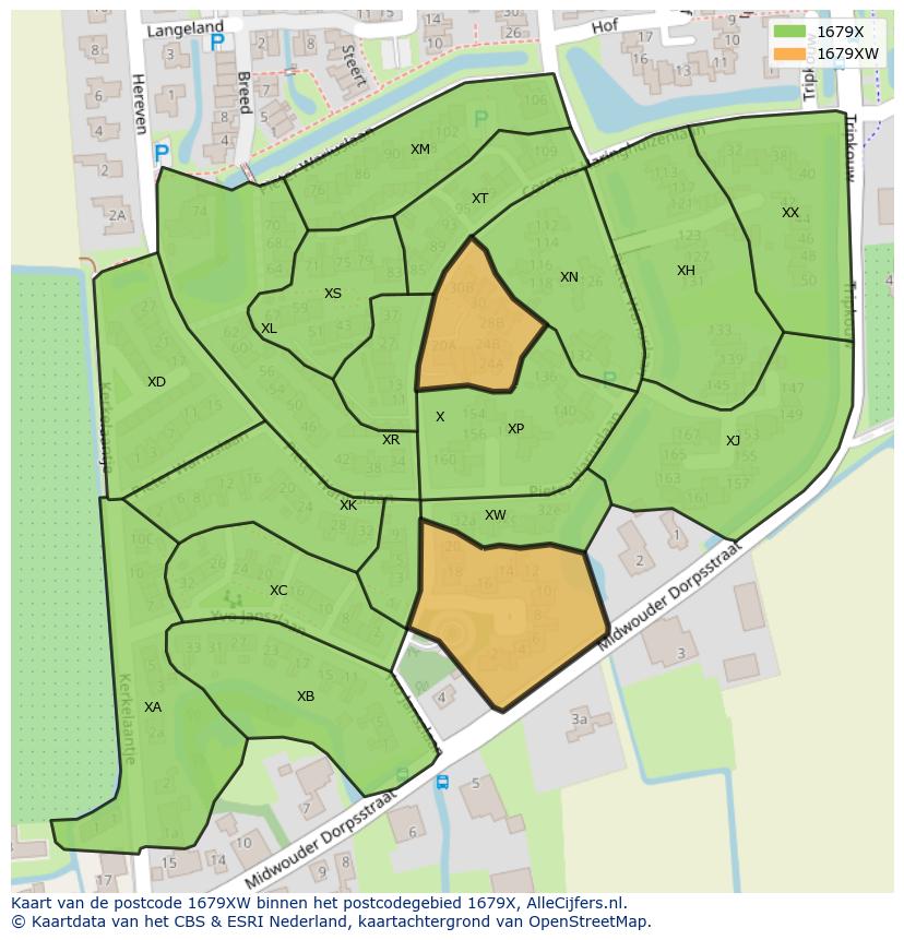 Afbeelding van het postcodegebied 1679 XW op de kaart.