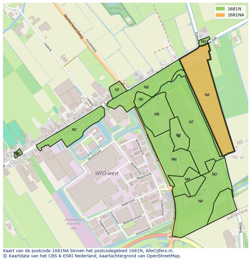 Afbeelding van het postcodegebied 1681 NA op de kaart.