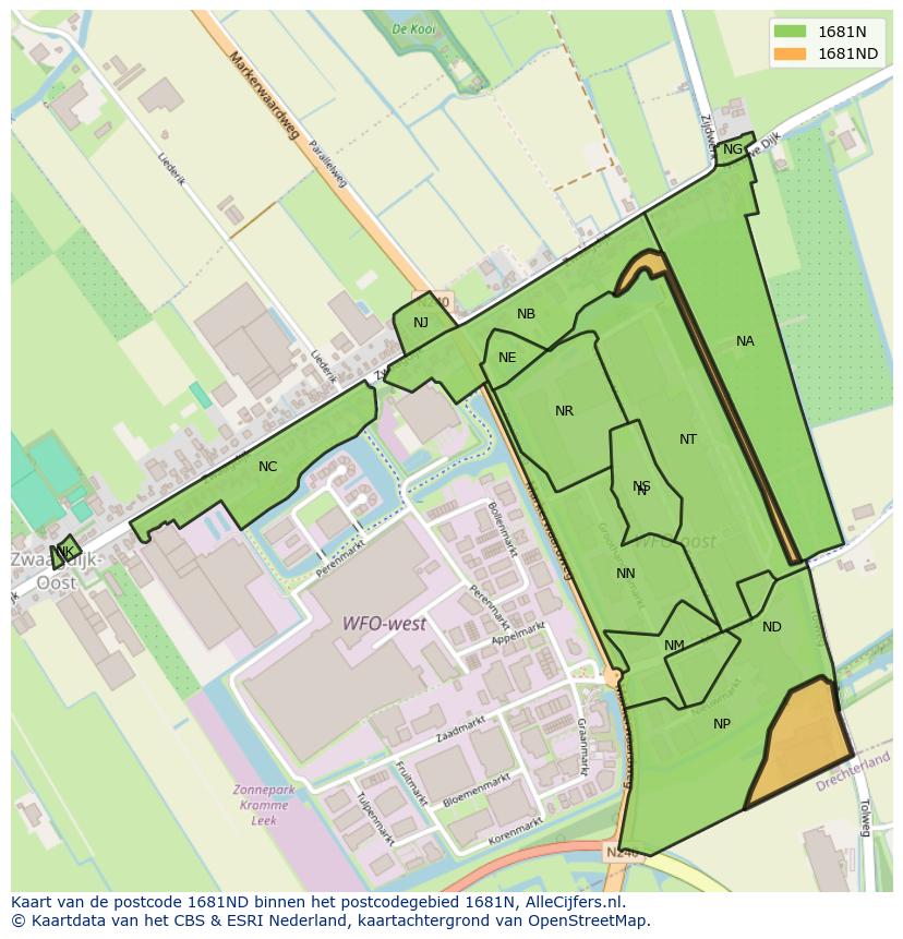 Afbeelding van het postcodegebied 1681 ND op de kaart.