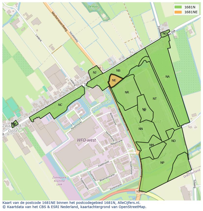 Afbeelding van het postcodegebied 1681 NE op de kaart.