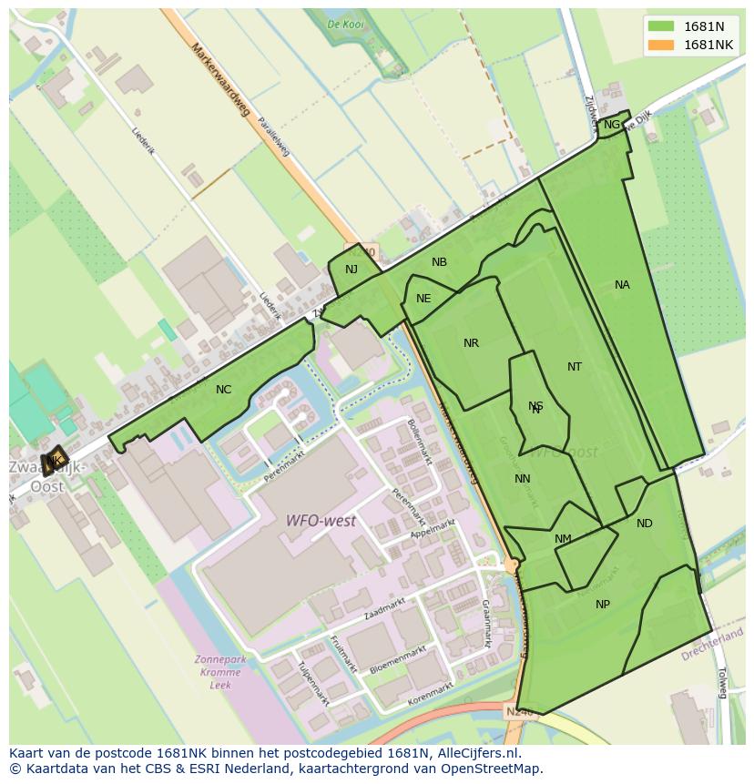 Afbeelding van het postcodegebied 1681 NK op de kaart.