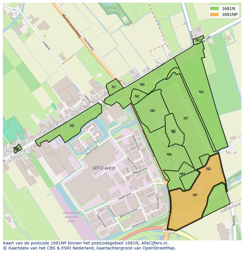 Afbeelding van het postcodegebied 1681 NP op de kaart.