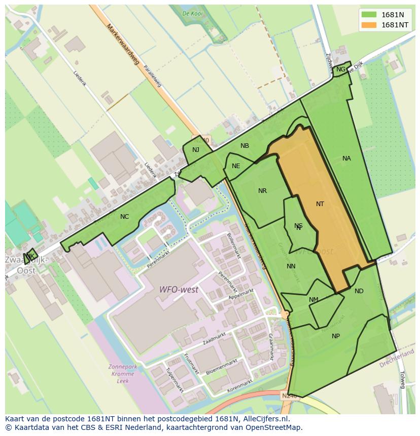 Afbeelding van het postcodegebied 1681 NT op de kaart.