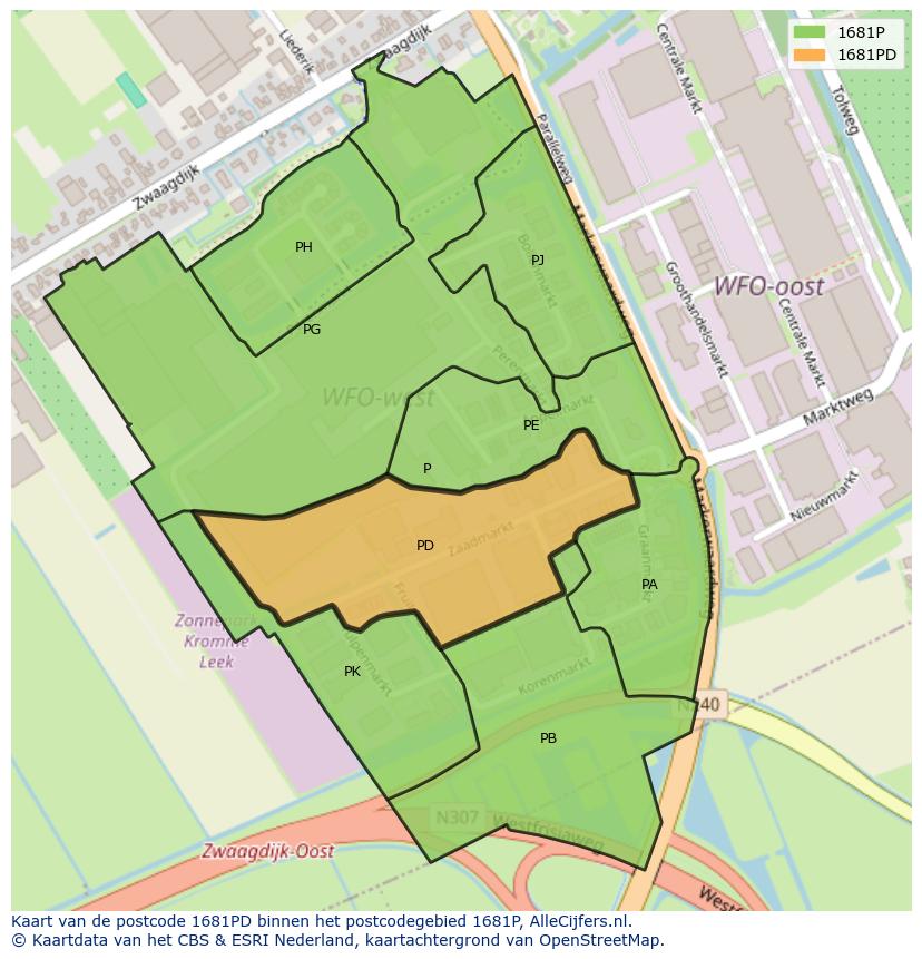 Afbeelding van het postcodegebied 1681 PD op de kaart.