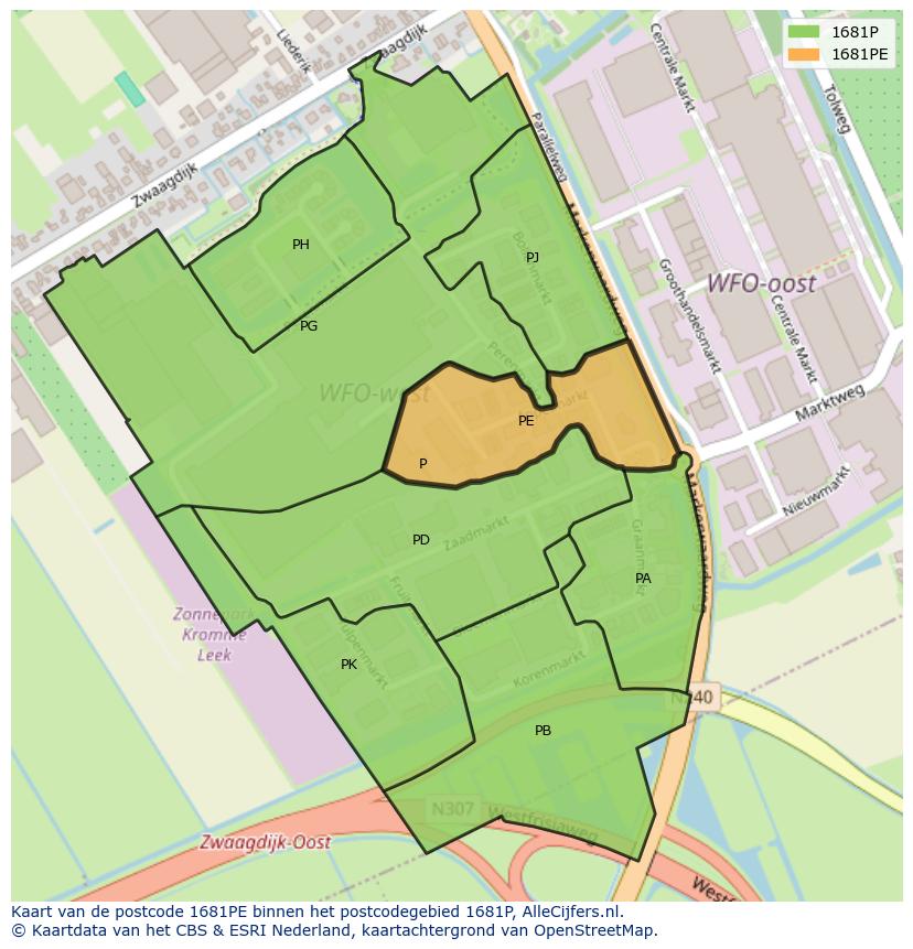 Afbeelding van het postcodegebied 1681 PE op de kaart.