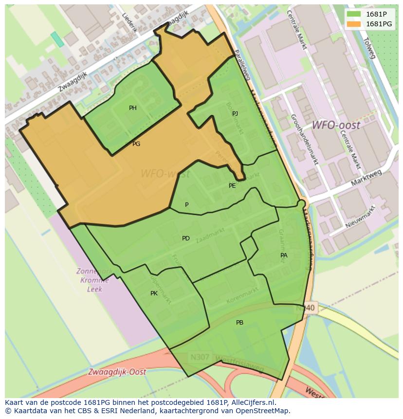 Afbeelding van het postcodegebied 1681 PG op de kaart.