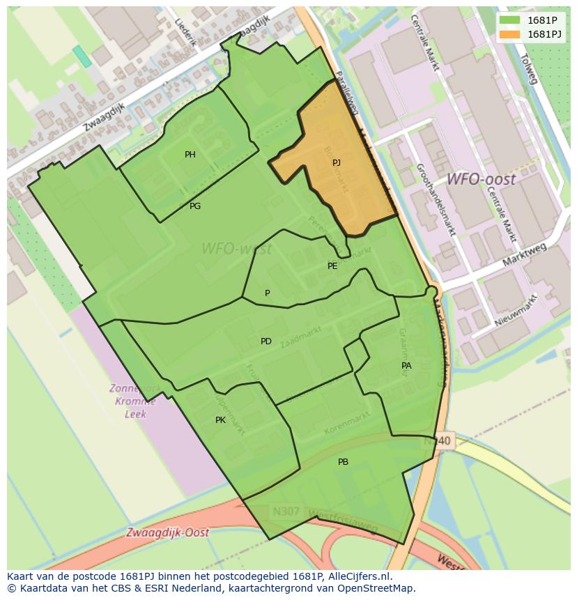 Afbeelding van het postcodegebied 1681 PJ op de kaart.