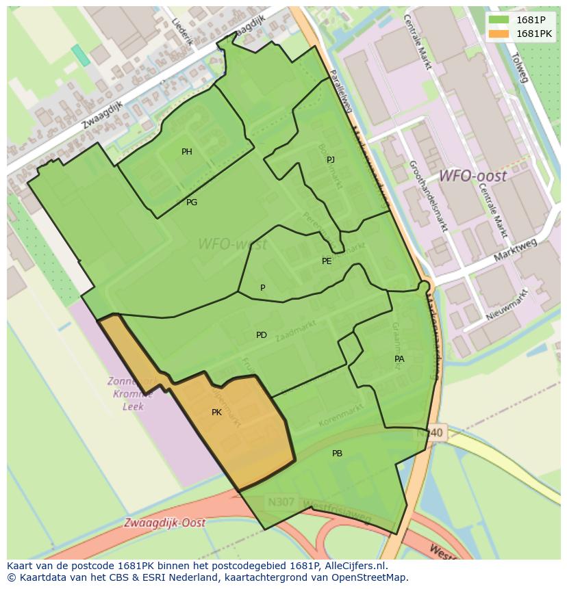 Afbeelding van het postcodegebied 1681 PK op de kaart.