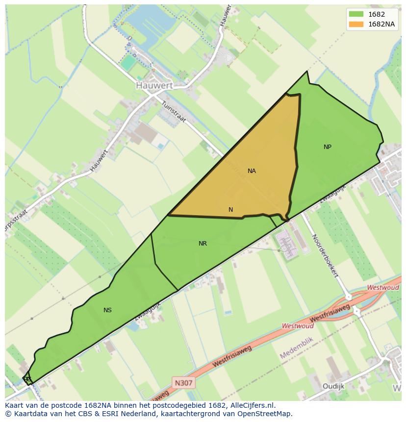Afbeelding van het postcodegebied 1682 NA op de kaart.