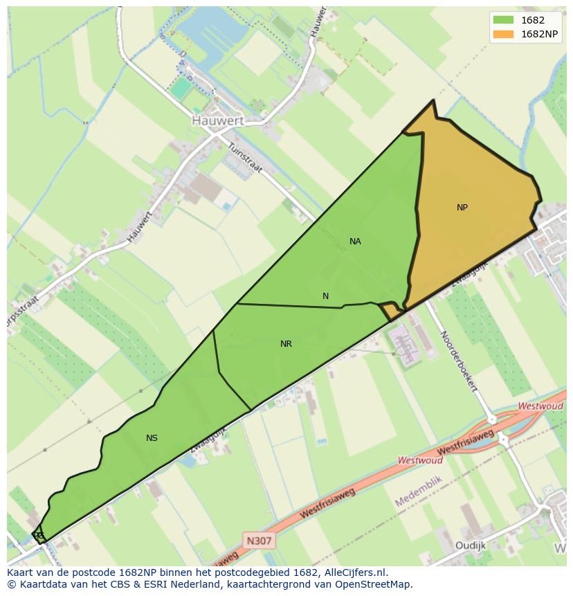 Afbeelding van het postcodegebied 1682 NP op de kaart.