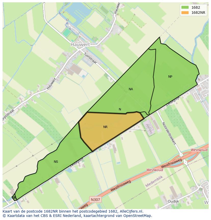 Afbeelding van het postcodegebied 1682 NR op de kaart.