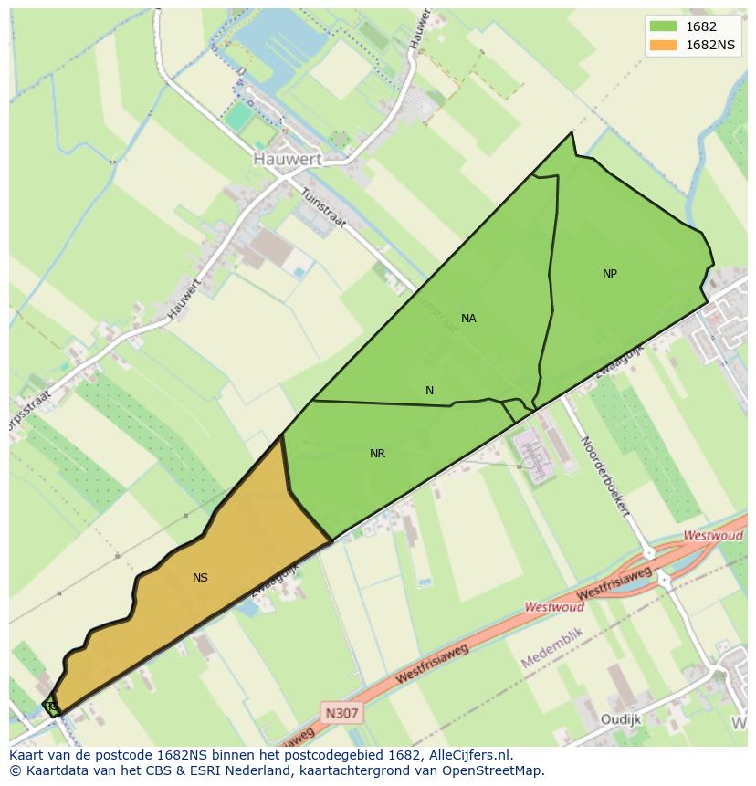 Afbeelding van het postcodegebied 1682 NS op de kaart.