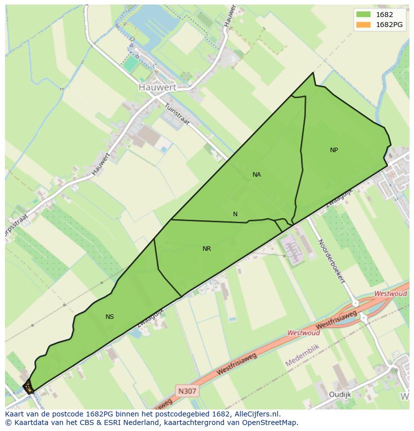Afbeelding van het postcodegebied 1682 PG op de kaart.