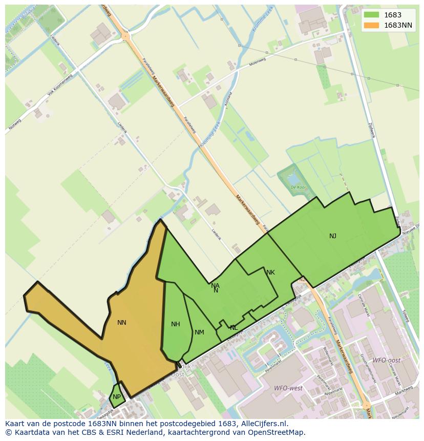 Afbeelding van het postcodegebied 1683 NN op de kaart.