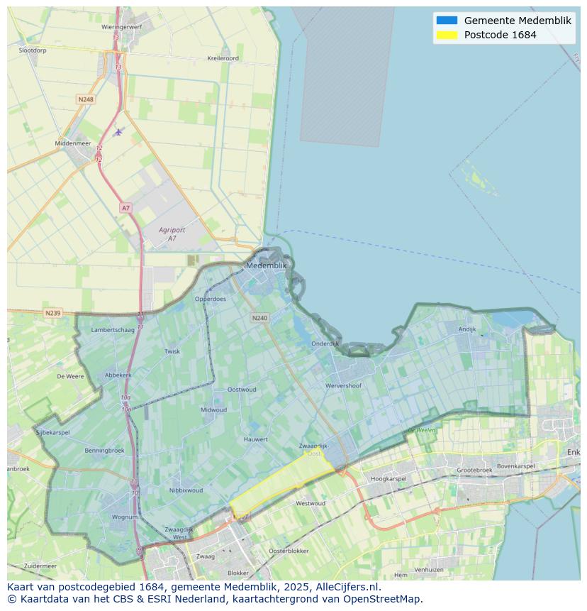 Afbeelding van het postcodegebied 1684 op de kaart.