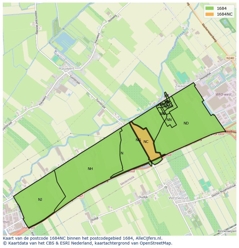 Afbeelding van het postcodegebied 1684 NC op de kaart.