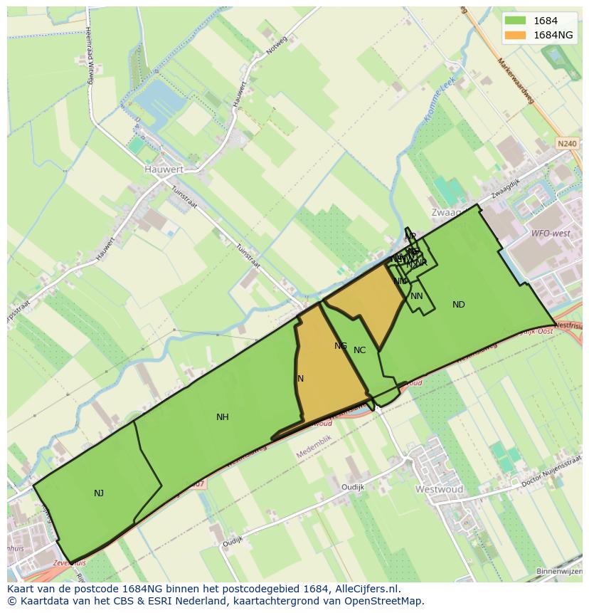 Afbeelding van het postcodegebied 1684 NG op de kaart.