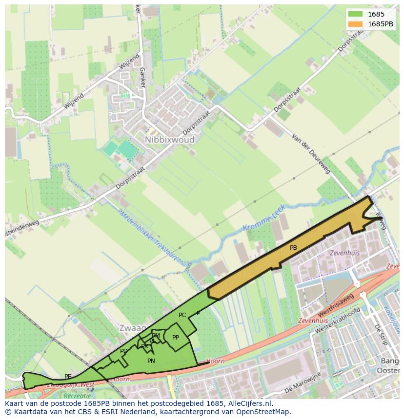 Afbeelding van het postcodegebied 1685 PB op de kaart.