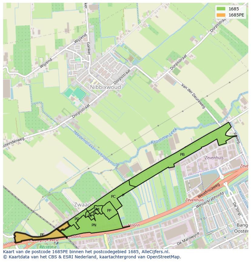 Afbeelding van het postcodegebied 1685 PE op de kaart.