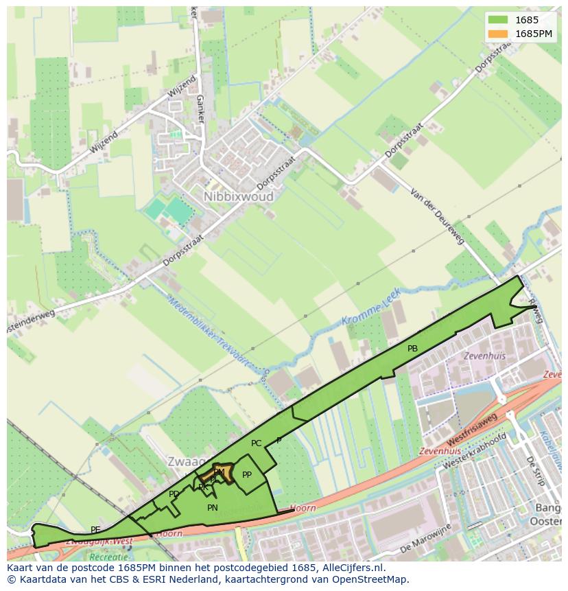 Afbeelding van het postcodegebied 1685 PM op de kaart.