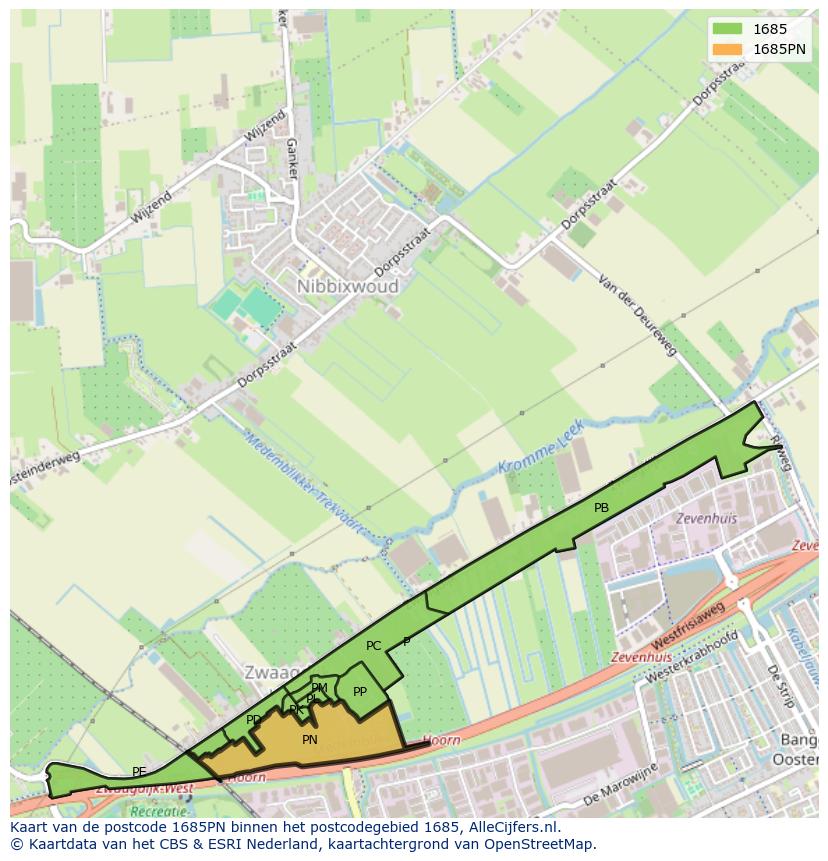 Afbeelding van het postcodegebied 1685 PN op de kaart.