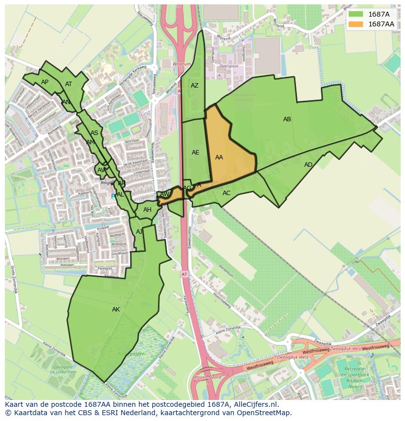 Afbeelding van het postcodegebied 1687 AA op de kaart.