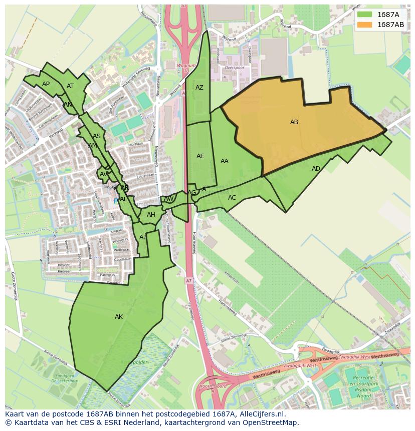 Afbeelding van het postcodegebied 1687 AB op de kaart.