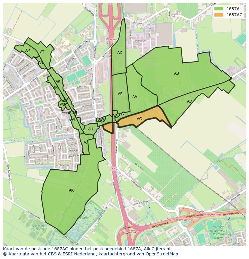 Afbeelding van het postcodegebied 1687 AC op de kaart.