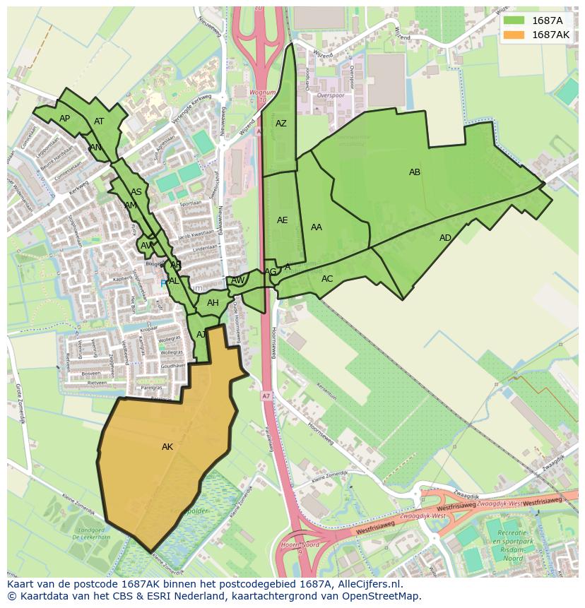 Afbeelding van het postcodegebied 1687 AK op de kaart.