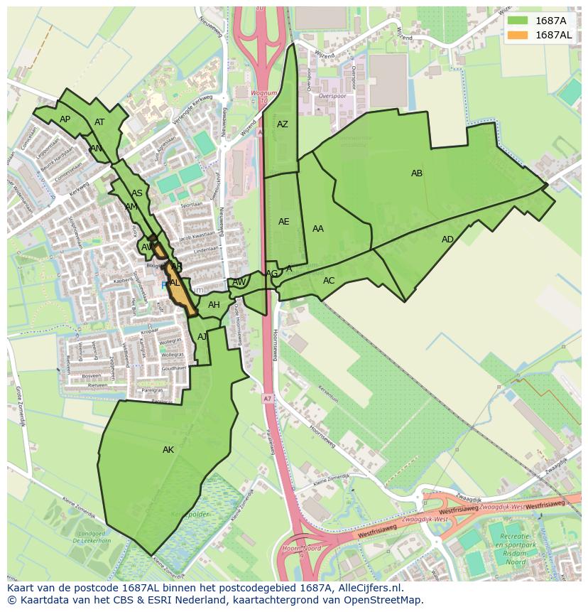 Afbeelding van het postcodegebied 1687 AL op de kaart.