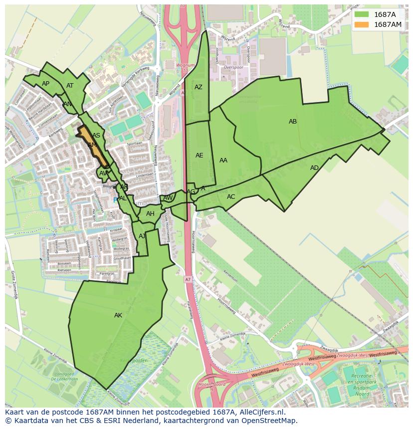 Afbeelding van het postcodegebied 1687 AM op de kaart.