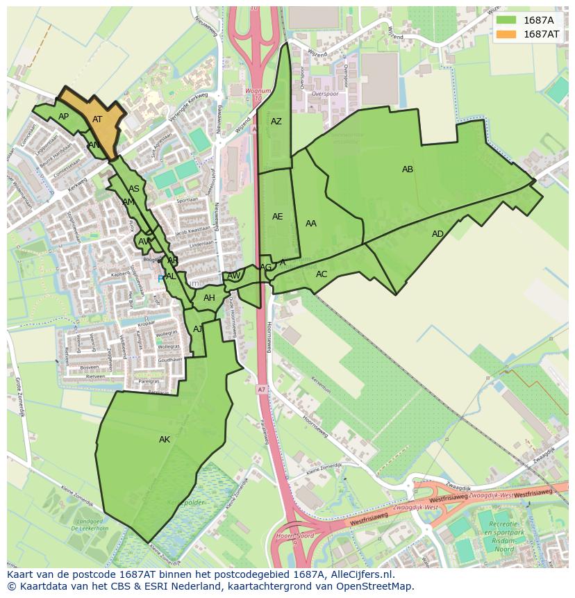 Afbeelding van het postcodegebied 1687 AT op de kaart.
