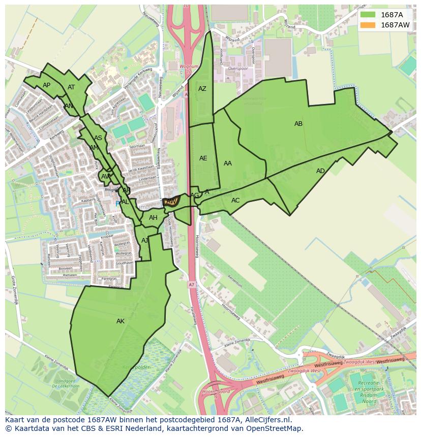 Afbeelding van het postcodegebied 1687 AW op de kaart.