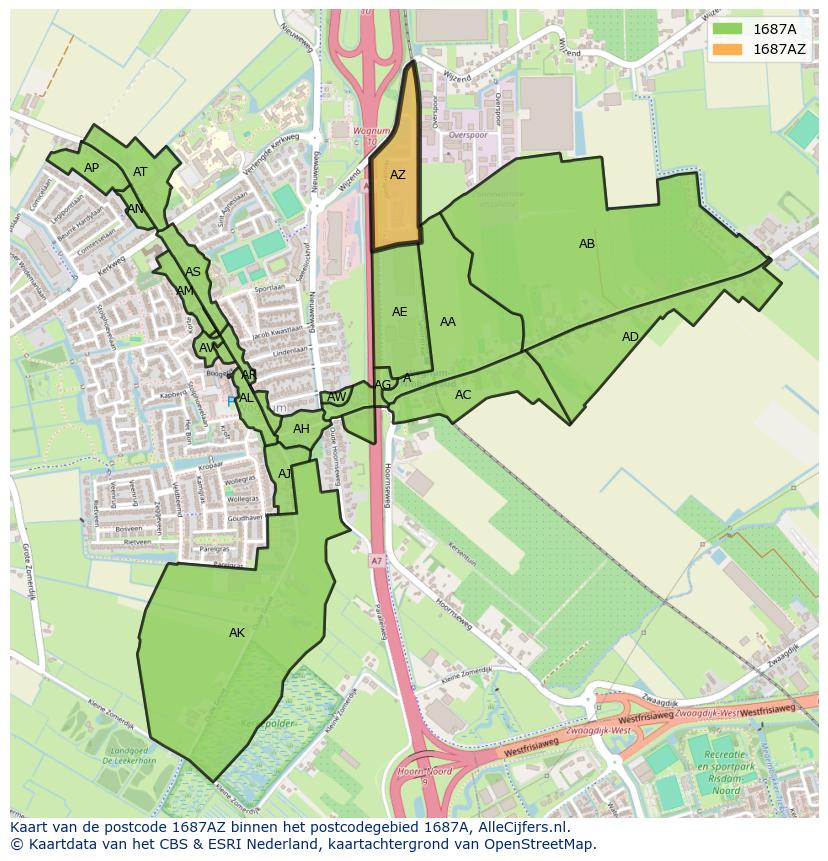 Afbeelding van het postcodegebied 1687 AZ op de kaart.